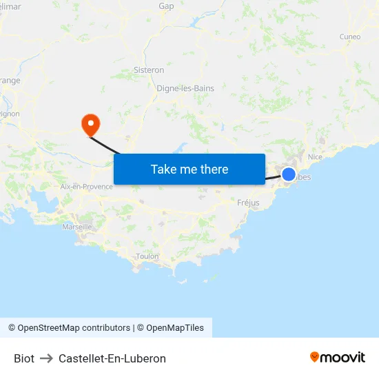 Biot to Castellet-En-Luberon map