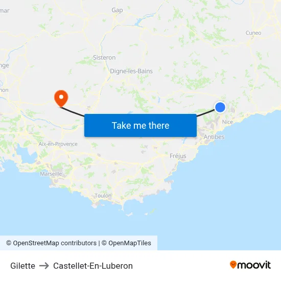 Gilette to Castellet-En-Luberon map