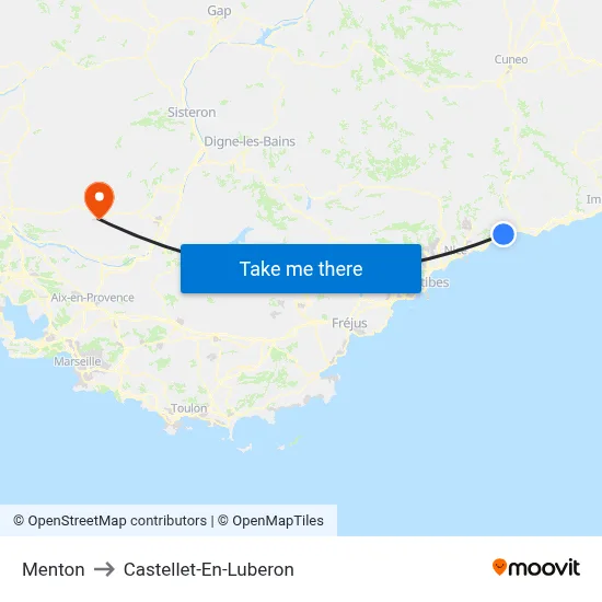 Menton to Castellet-En-Luberon map