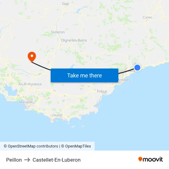 Peillon to Castellet-En-Luberon map