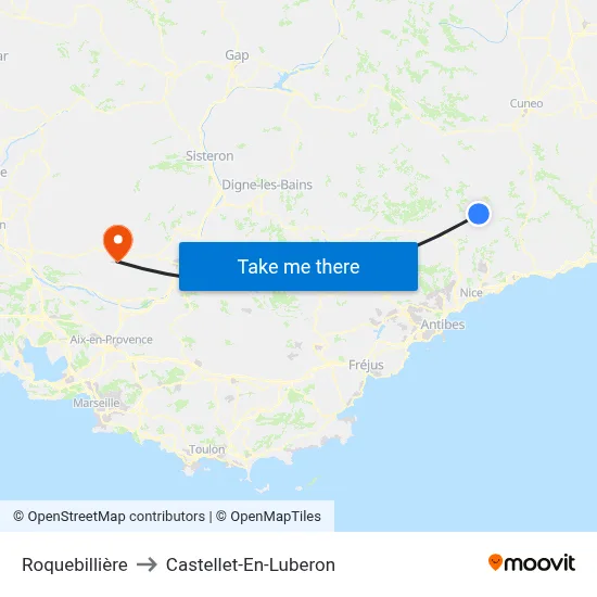 Roquebillière to Castellet-En-Luberon map
