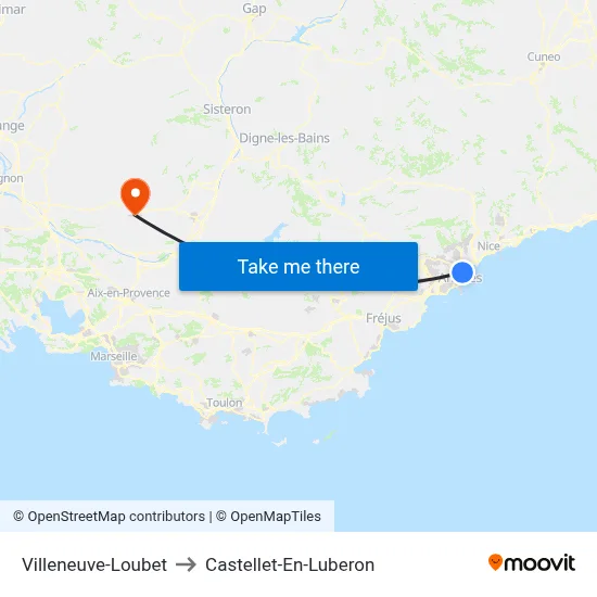 Villeneuve-Loubet to Castellet-En-Luberon map