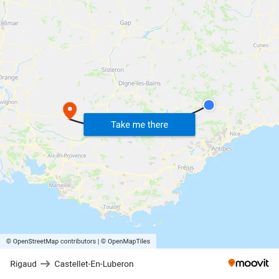 Rigaud to Castellet-En-Luberon map