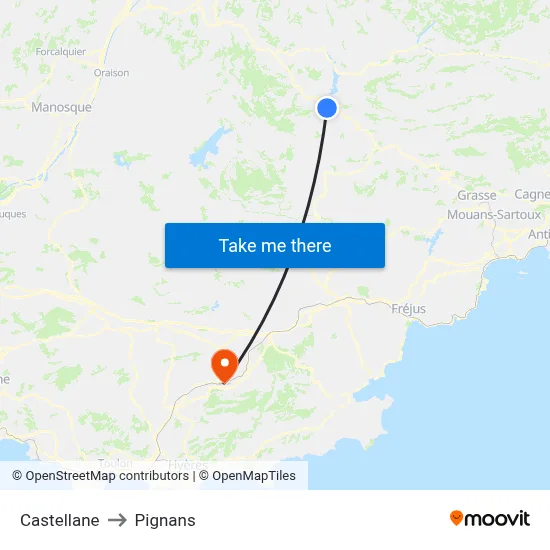 Castellane to Pignans map