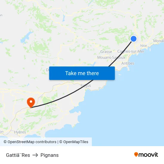 Gattiã¨Res to Pignans map
