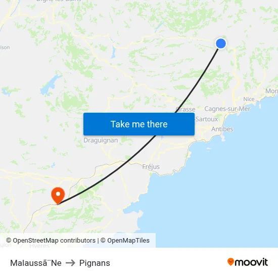 Malaussã¨Ne to Pignans map