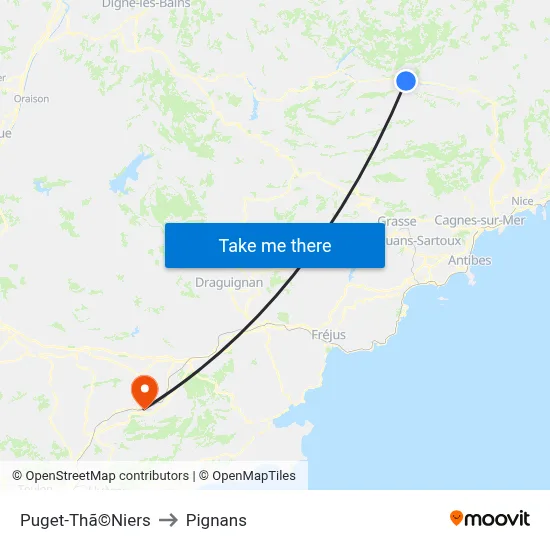 Puget-Thã©Niers to Pignans map