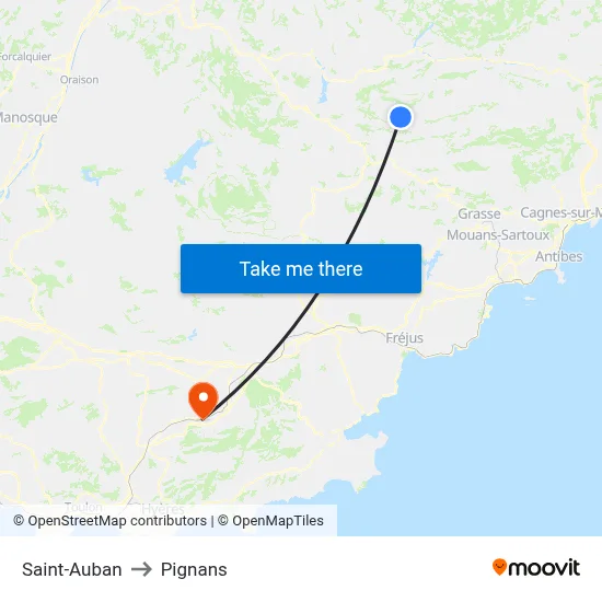 Saint-Auban to Pignans map