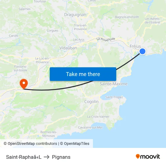 Saint-Raphaã«L to Pignans map