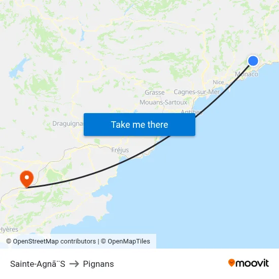 Sainte-Agnã¨S to Pignans map
