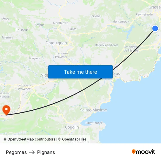 Pegomas to Pignans map