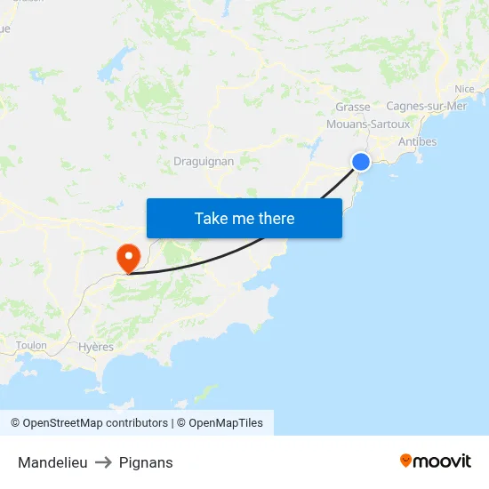 Mandelieu to Pignans map