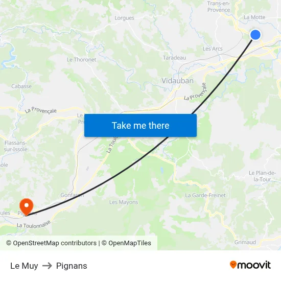 Le Muy to Pignans map