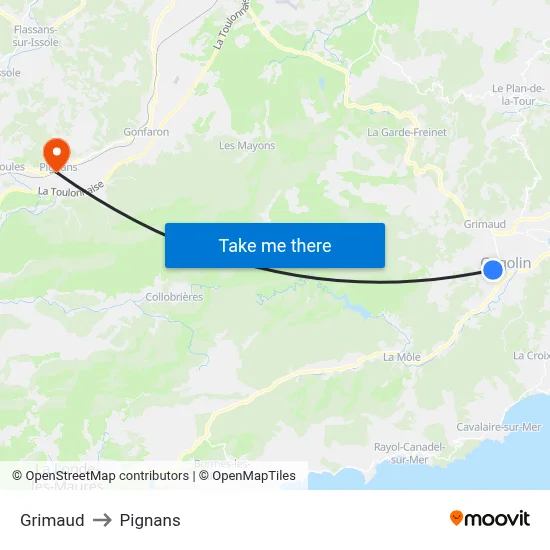 Grimaud to Pignans map