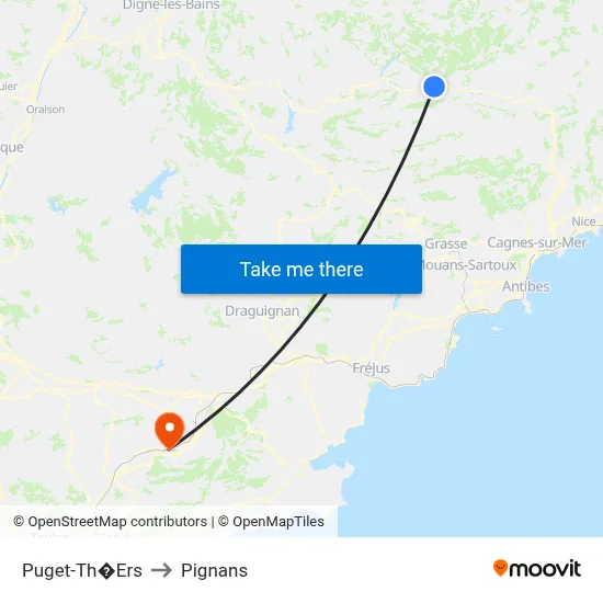 Puget-Th�Ers to Pignans map