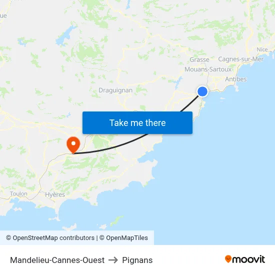 Mandelieu-Cannes-Ouest to Pignans map