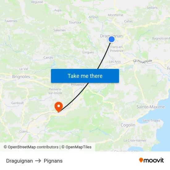 Draguignan to Pignans map
