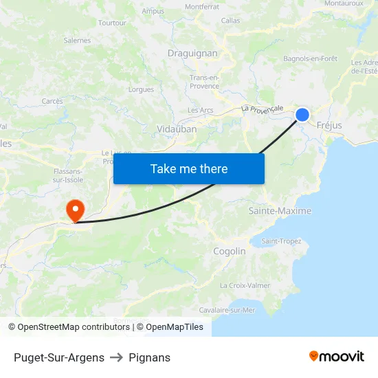 Puget-Sur-Argens to Pignans map
