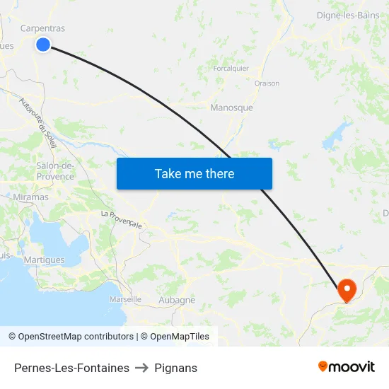 Pernes-Les-Fontaines to Pignans map