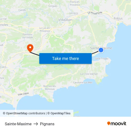 Sainte-Maxime to Pignans map