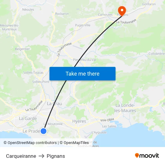 Carqueiranne to Pignans map