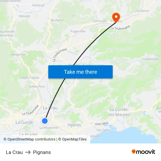 La Crau to Pignans map