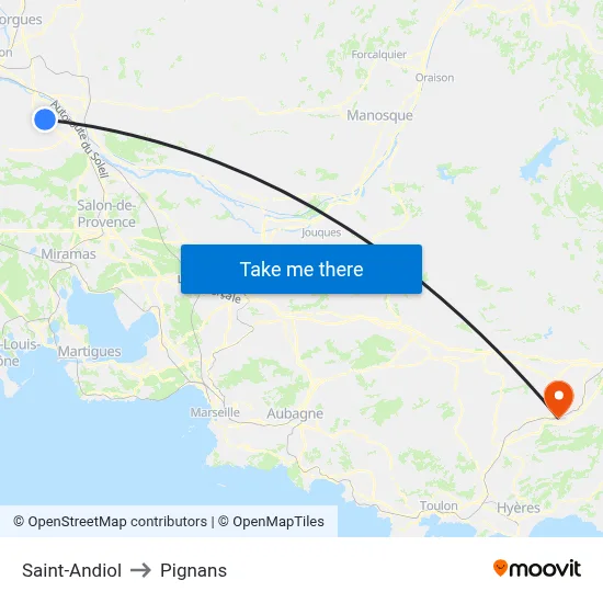 Saint-Andiol to Pignans map