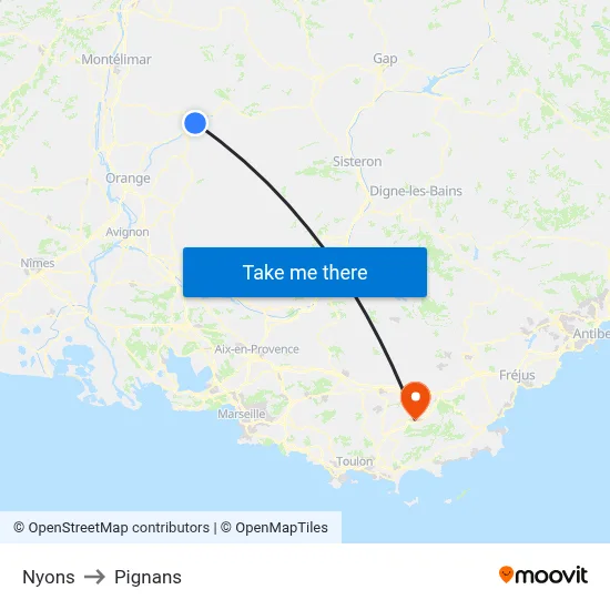 Nyons to Pignans map
