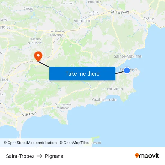 Saint-Tropez to Pignans map