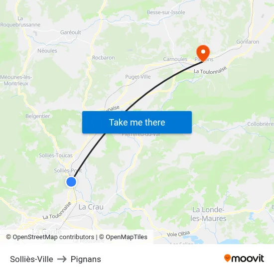 Solliès-Ville to Pignans map