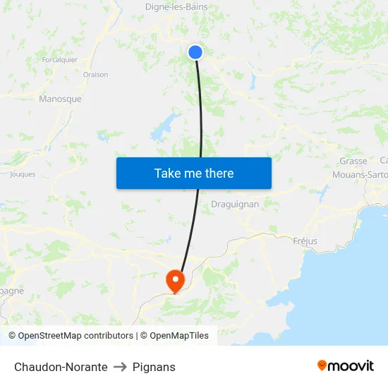 Chaudon-Norante to Pignans map