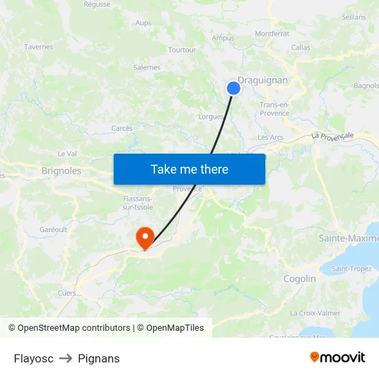 Flayosc to Pignans map