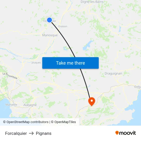Forcalquier to Pignans map