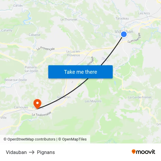 Vidauban to Pignans map