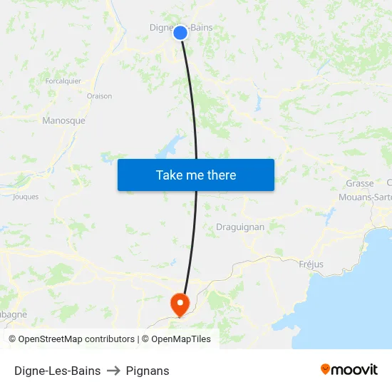 Digne-Les-Bains to Pignans map