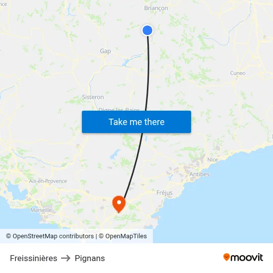 Freissinières to Pignans map