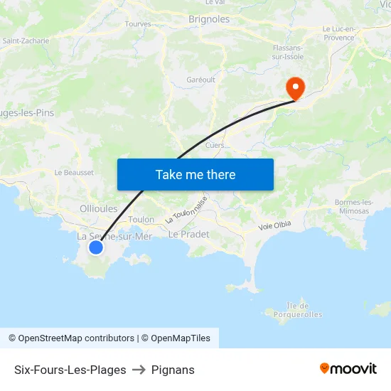 Six-Fours-Les-Plages to Pignans map