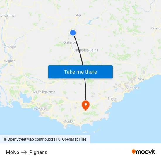 Melve to Pignans map