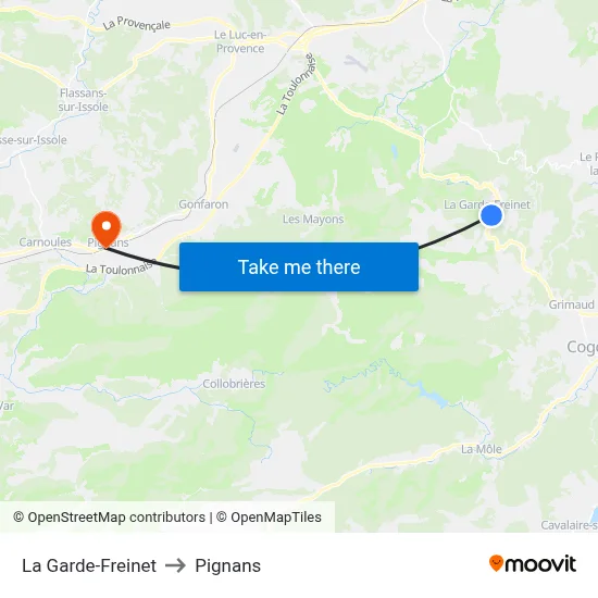 La Garde-Freinet to Pignans map