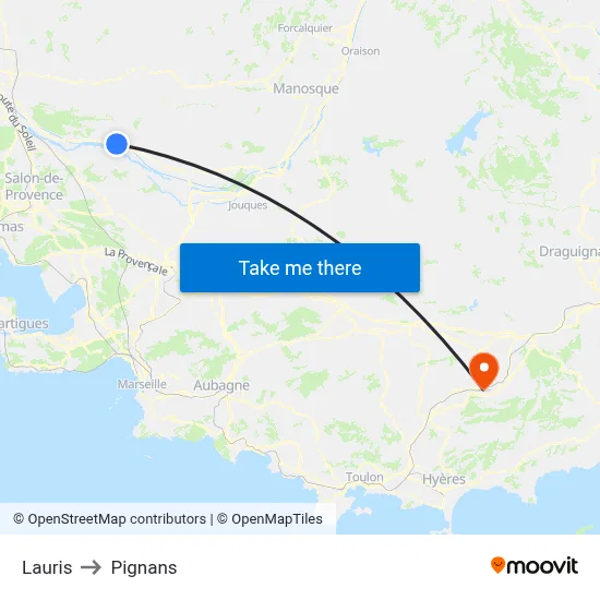 Lauris to Pignans map