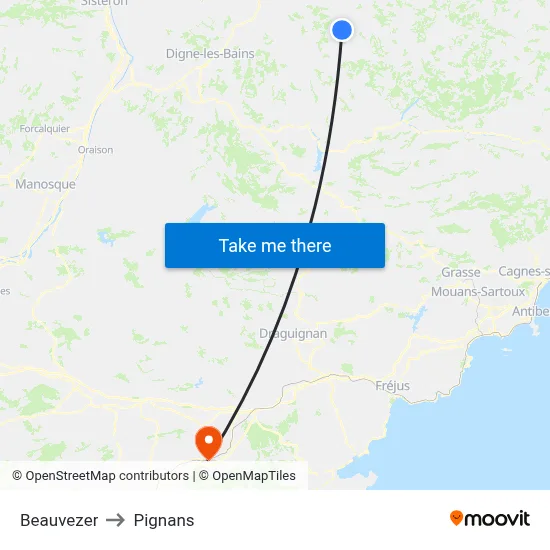 Beauvezer to Pignans map
