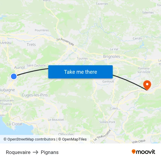 Roquevaire to Pignans map