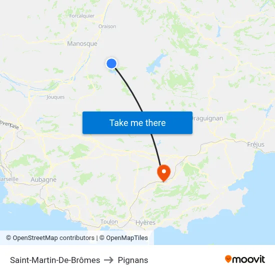 Saint-Martin-De-Brômes to Pignans map