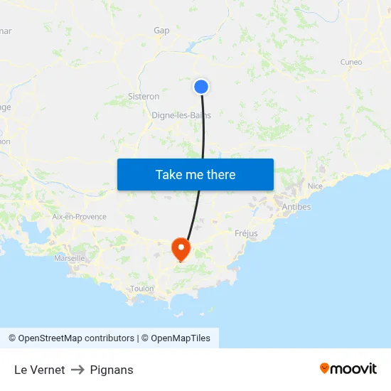 Le Vernet to Pignans map
