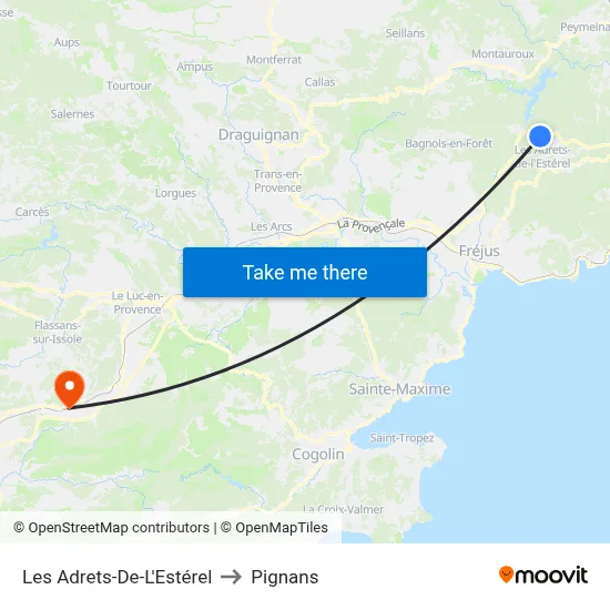 Les Adrets-De-L'Estérel to Pignans map
