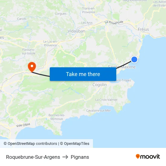 Roquebrune-Sur-Argens to Pignans map