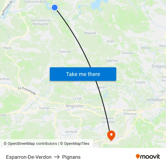 Esparron-De-Verdon to Pignans map
