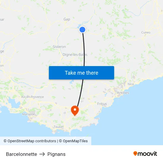Barcelonnette to Pignans map