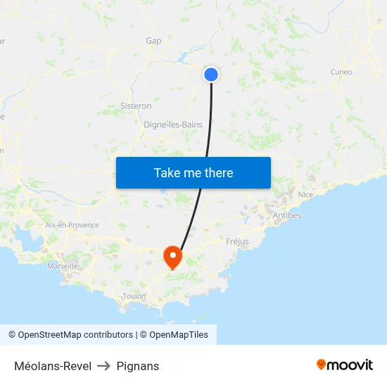 Méolans-Revel to Pignans map