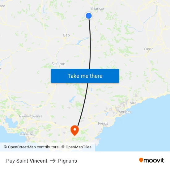 Puy-Saint-Vincent to Pignans map